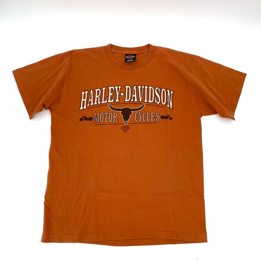 Harley Davidson VTG 06 Orange Cotton Graphic T-Shirt Size Large Mackinaw City MI